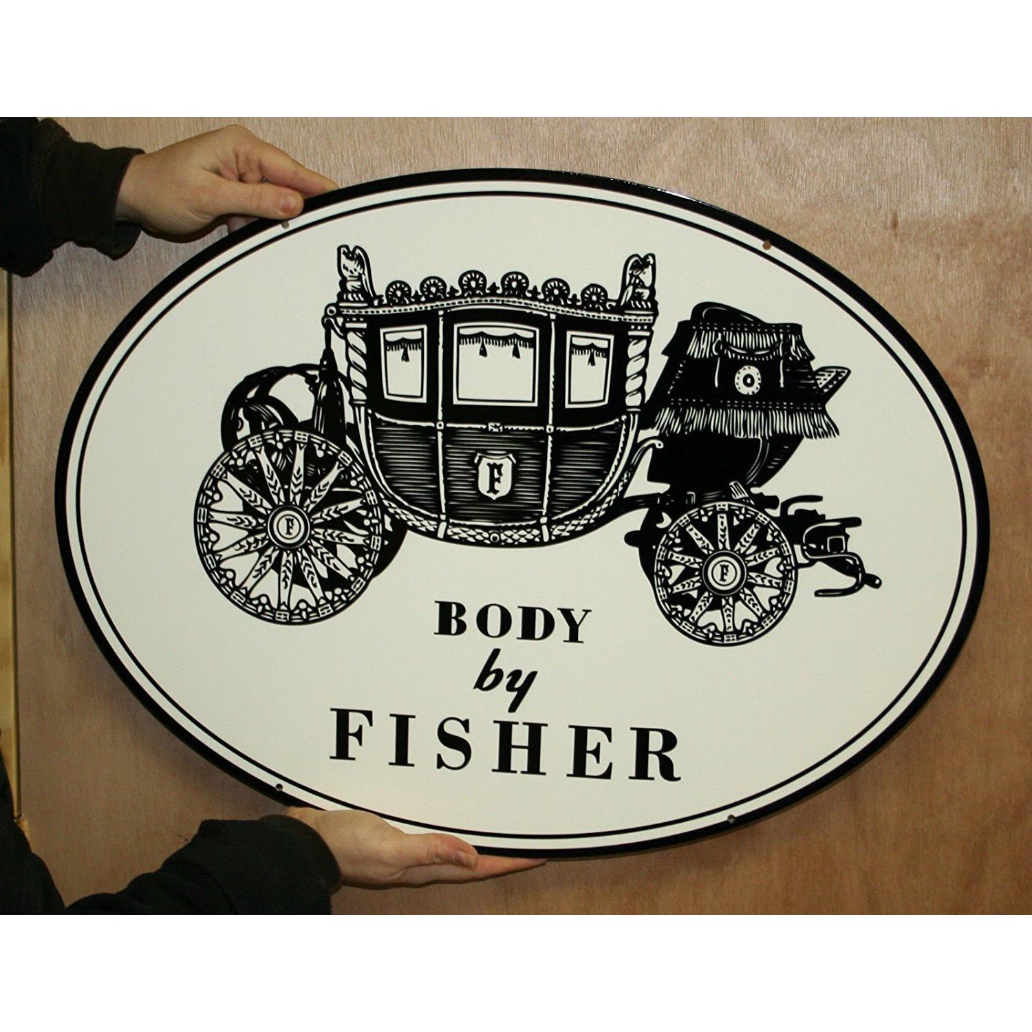 Cadillac "Body by Fisher" Metal Sign / White 24 x 18-SR1 Performance