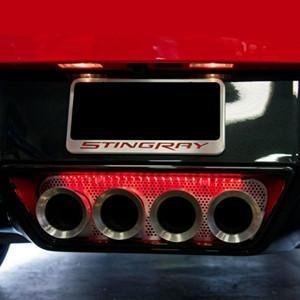 C7 Corvette Stingray Exhaust Filler Panel Perforated Brushed Stainless Steel NPP Exhaust Fits: All 14 through 16 Corvettes With Stock NPP Dual Mode Exhaust-SR1 Performance
