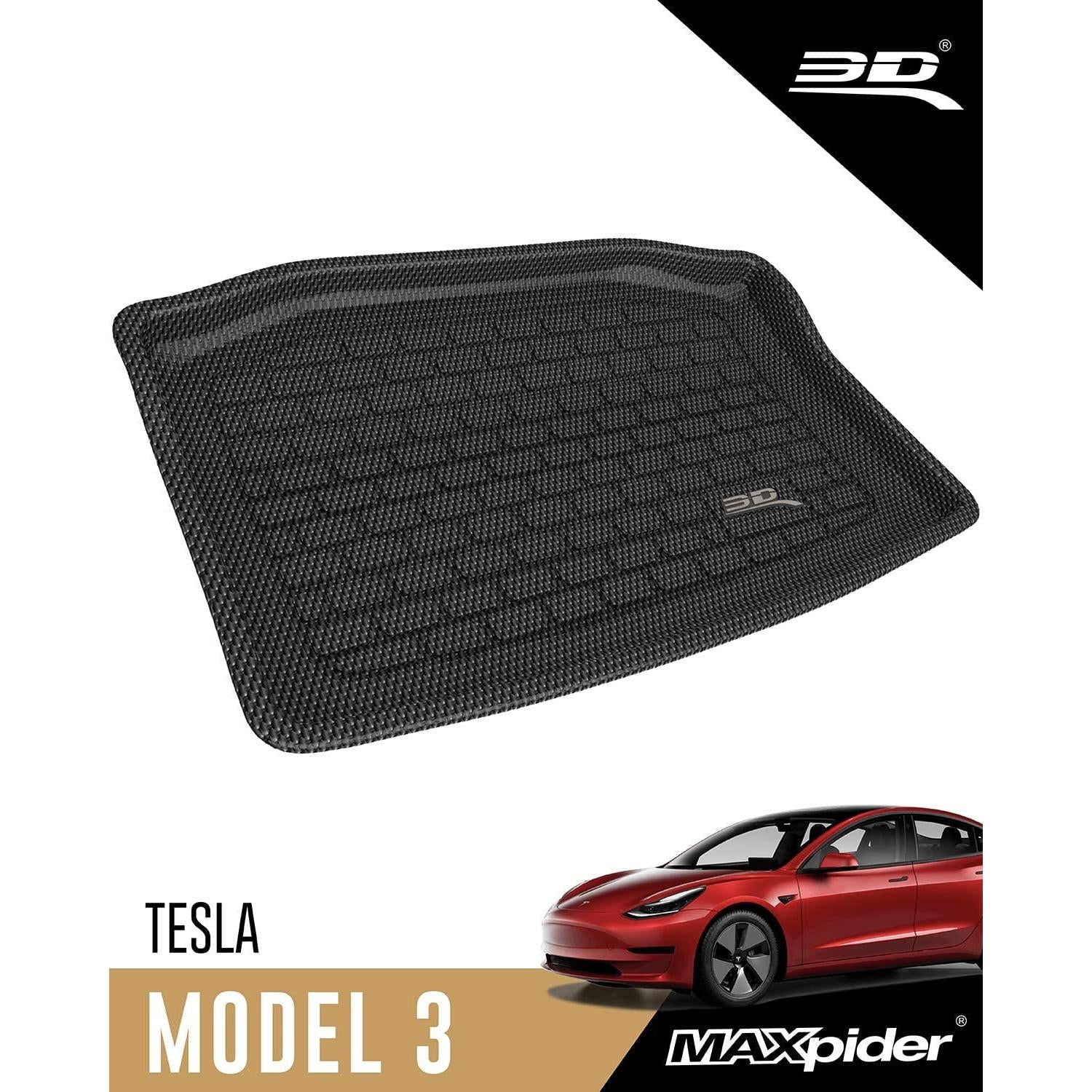 Tesla Model 3 Cargo Liner 3D MAXpider Custom Fit All-Weather Liner Kagu - Black-SR1 Performance