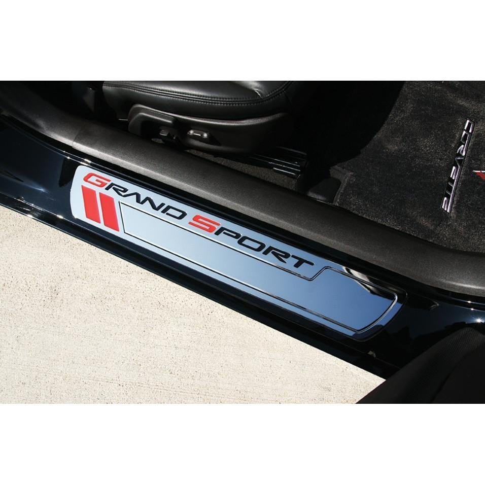 Corvette Door Sill Plates - Billet Chrome with Grand Sport Logo :-SR1 Performance