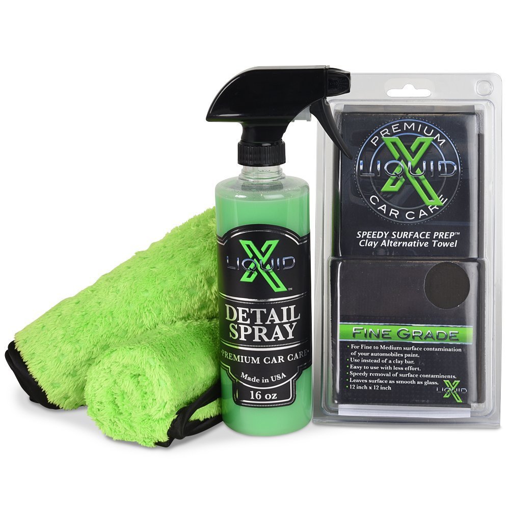 Liquid X Clay Towel Detail Combo - Speedy Surface Prep Clay Towel, Detail Spray, Green Xtreme Plush Waffle Weave Towels-SR1 Performance