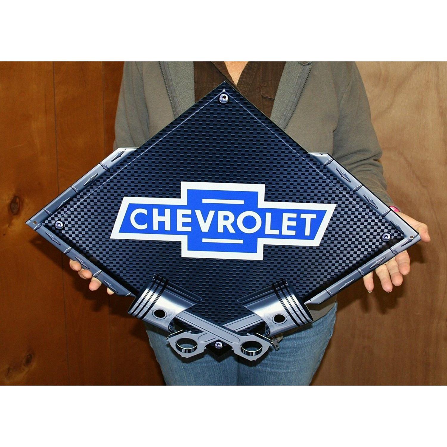 Chevrolet Bowtie Crossed Pistons Metal Sign/Carbon Fiber 25x19 - Chevy, Camaro, Pontiac, GMC-SR1 Performance