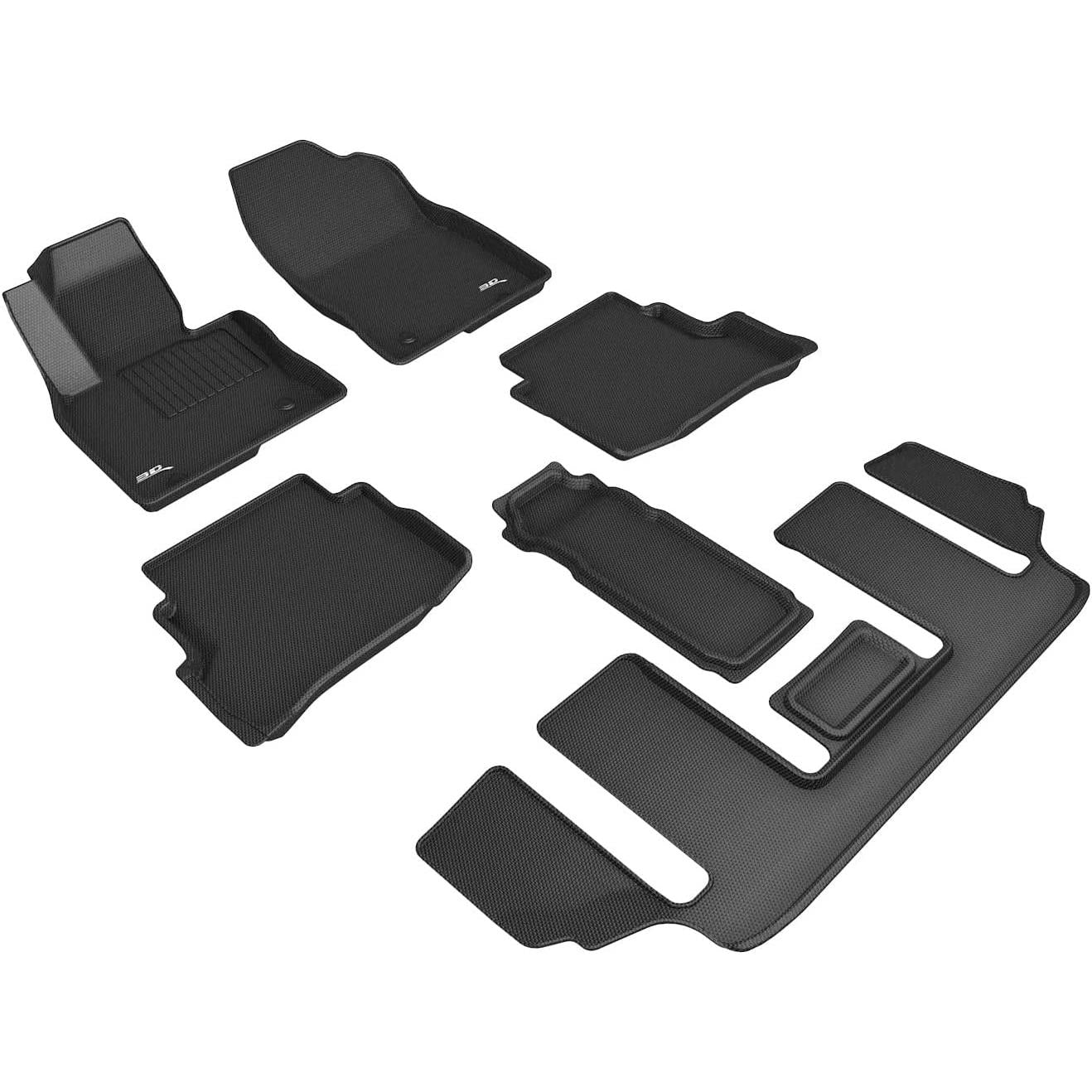 3D MAXpider Custom Fit All-Weather Floor Mats for Mazda CX-9 6-Seater 2020-2022 Kagu Series (1st, 2nd & 3rd Row, Black)-SR1 Performance