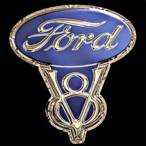 Classic Ford V8 Stainless Steel Wall Hanging Sign - Blue/Chrome : 26" x 23"-SR1 Performance