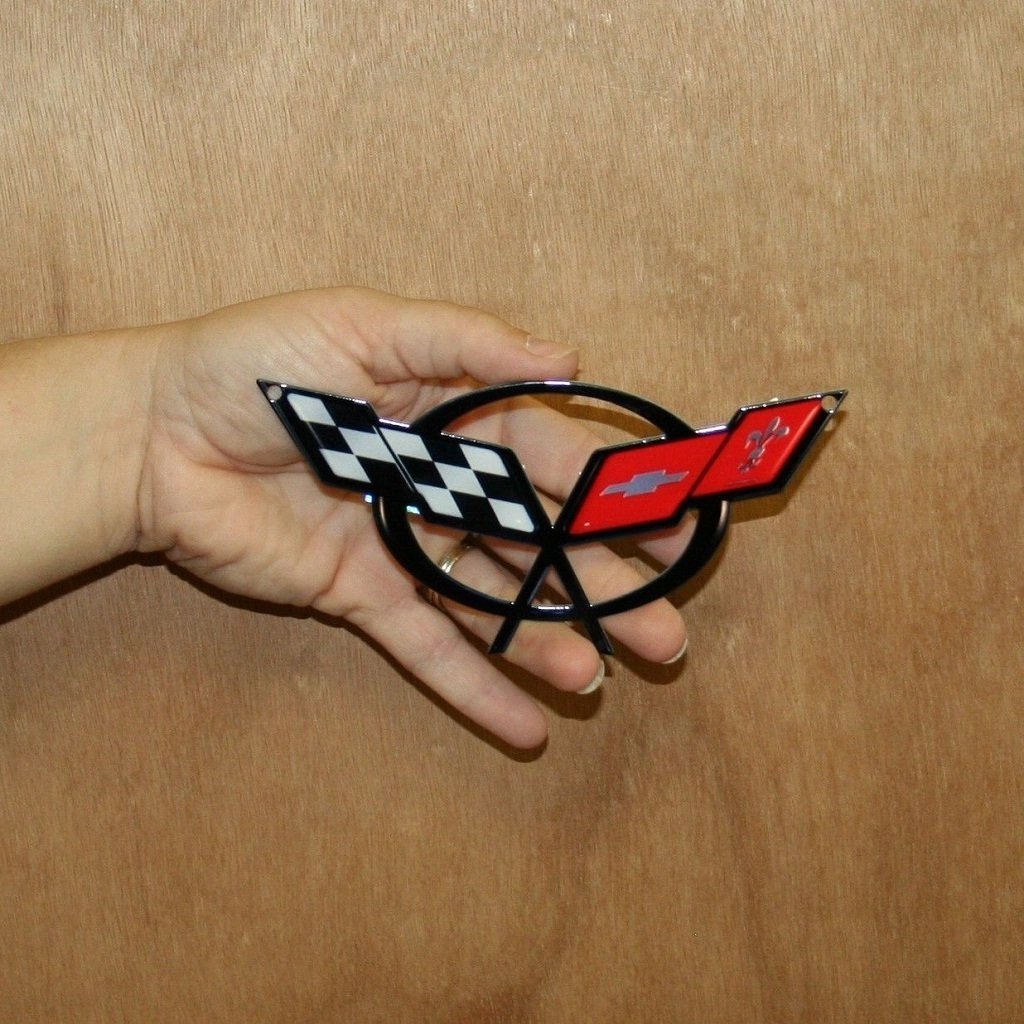 C5 Corvette Crossed Flag Metal Magnet Emblem Art Size: 6" x 2 3/4" Tool Box Cross Flag 97 through 04-SR1 Performance