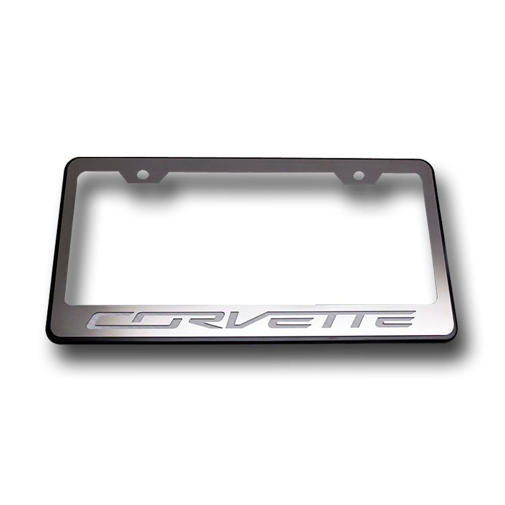 C7 Corvette License Plate Frame - Stainless Steel Overlay & Carbon Fiber Script-SR1 Performance