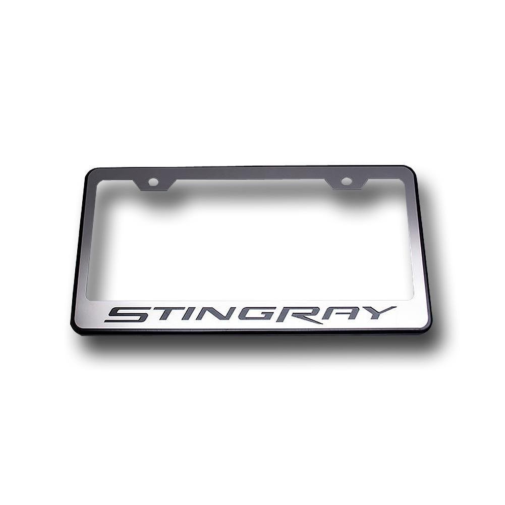 C7 Corvette Stingray License Plate Frame - Chrome w/Stainless Steel Overlay & Carbon Fiber Script-SR1 Performance