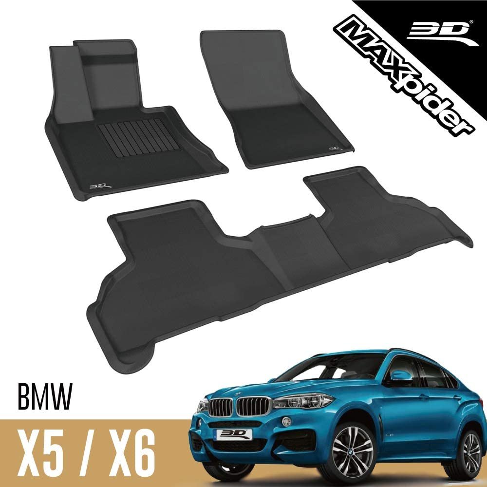 3D MAXpider All-Weather Floor Mats for BMW X5 (F15) 2014-2018 / BMW X6 (F16) 2015-2019 Custom Fit Kagu (1st & 2nd Row, Black)-SR1 Performance