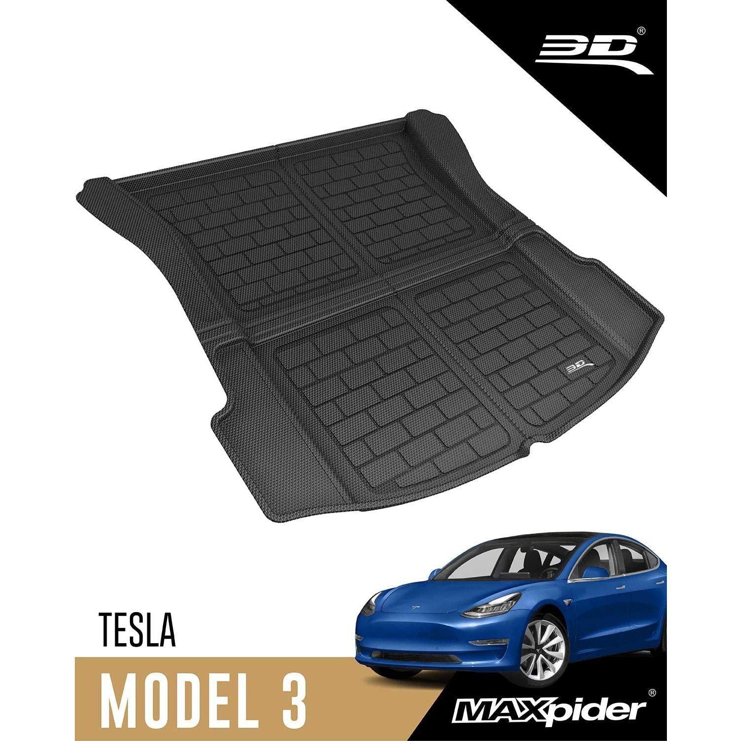 Tesla Model 3 Cargo Liner 3D MAXpider Custom Fit All-Weather Liner Kagu - Black-SR1 Performance