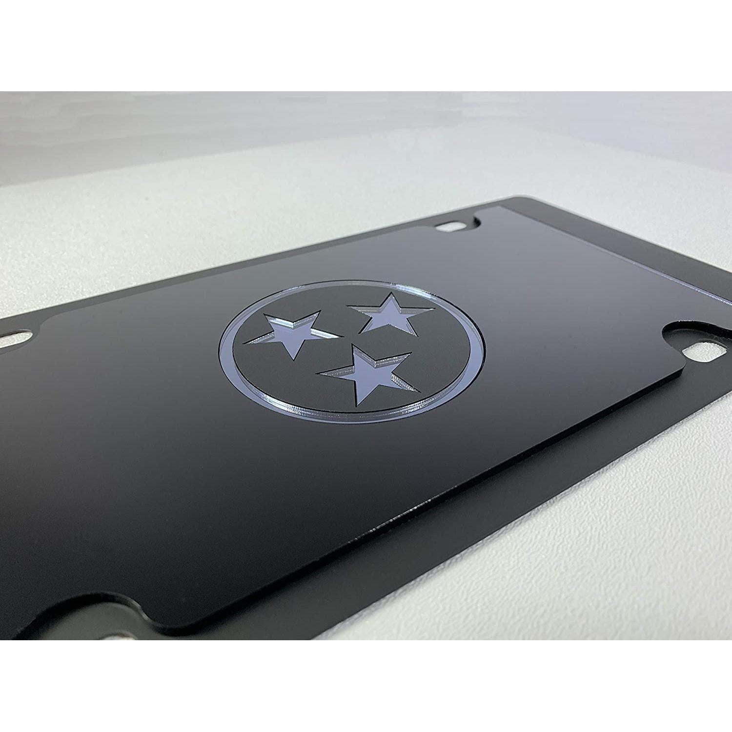 Tennessee State Flag Carbon Steel License Plate - Blacked Out-SR1 Performance