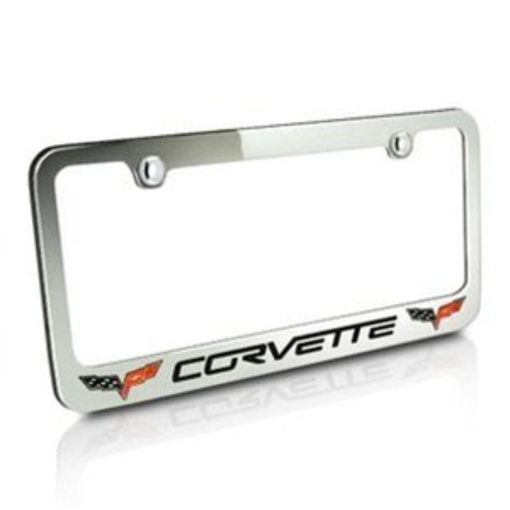 C6 Corvette License Plate Frame - Chrome with Double Logo & Script-SR1 Performance