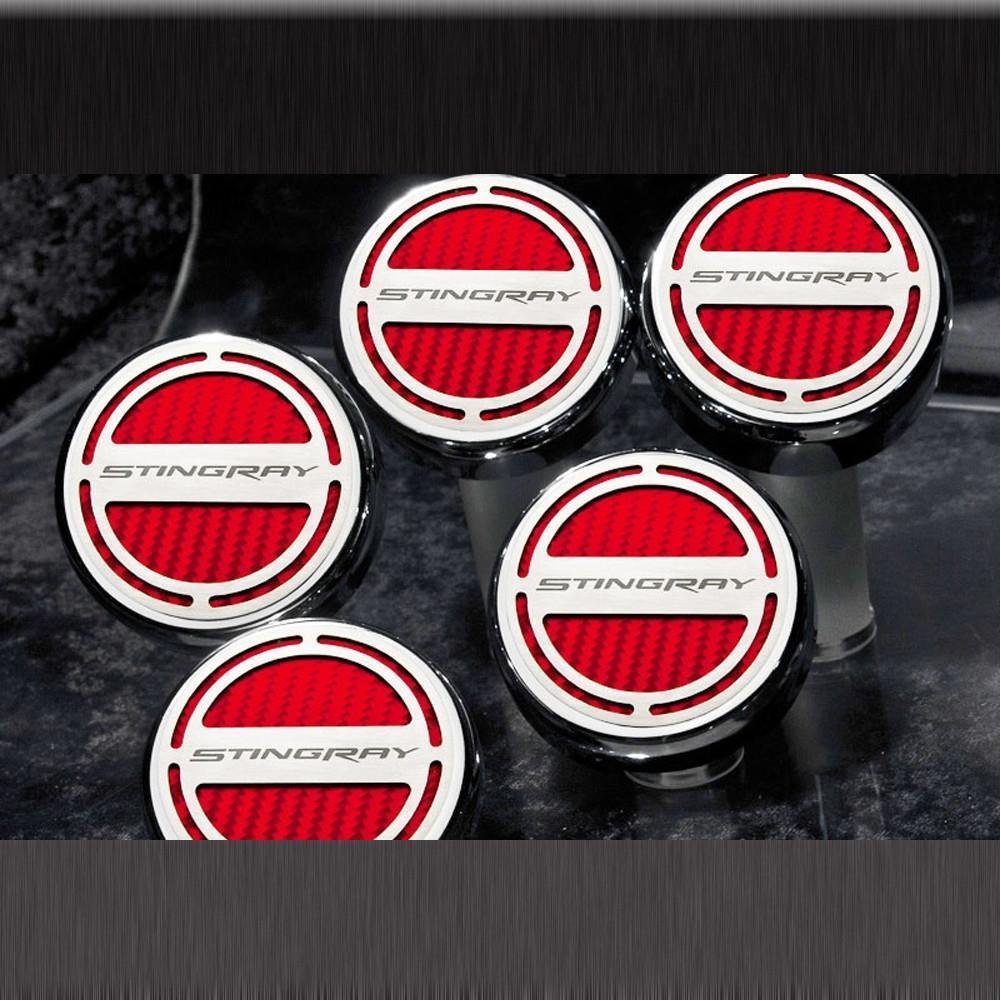 C7 Corvette Stingray Cap Cover 5Pc. Set Auto - GM Licensed Chrome/Brushed/Carbon Fiber Inlay Colors-SR1 Performance