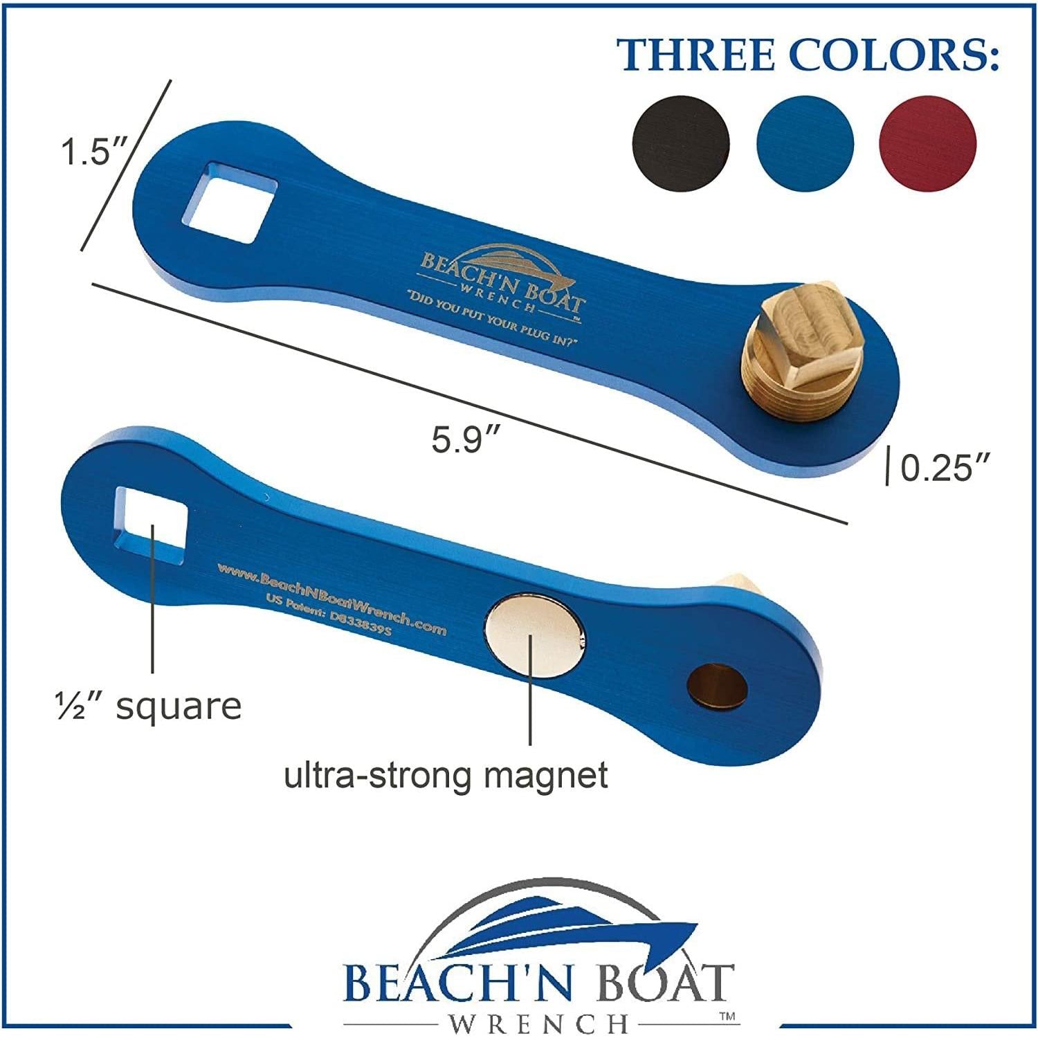 Elite Engineering USA Beach’N Boat Drain Plug Wrench for 1/2 inch NPT Plug, Includes Spare Brass Plug-SR1 Performance