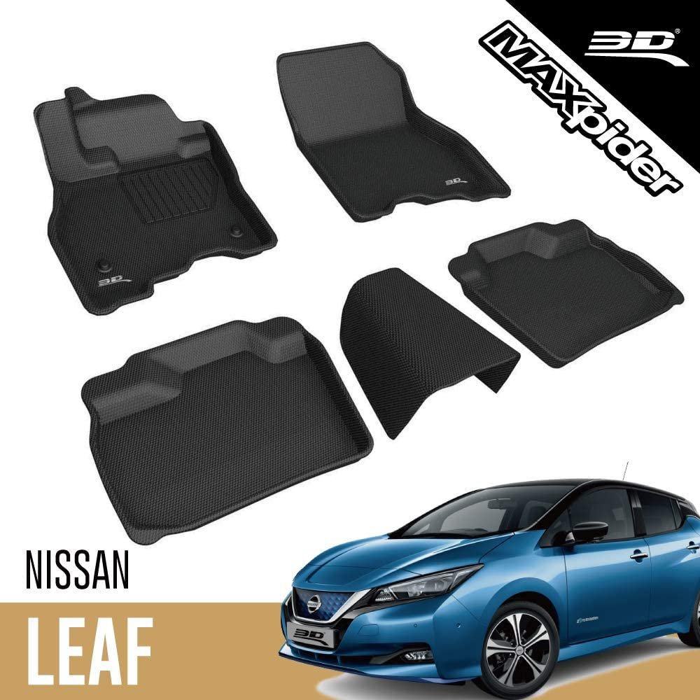 3D MAXpider Complete Set Custom Fit All-Weather Floor Mat for Select Nissan Leaf Models - Kagu Rubber (Gray)-SR1 Performance