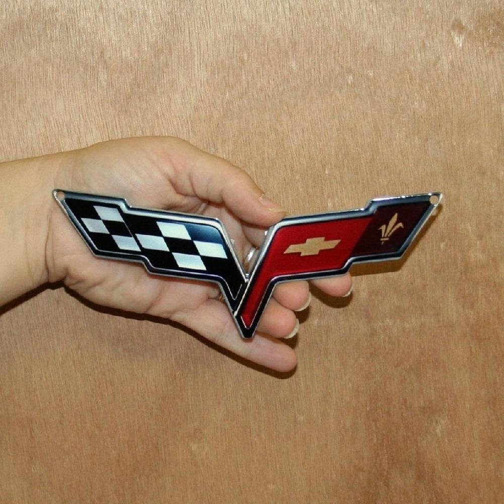C6 Corvette Crossed Flag Metal Magnet Emblem Art Size: 6" x 2.5" Tool Box Cross Flag 05 through 13