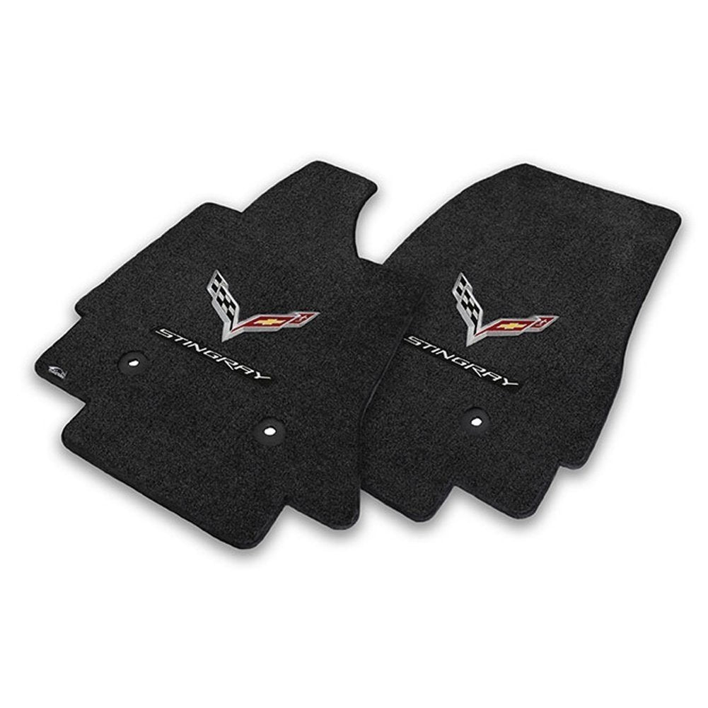 C7 Corvette Stingray Floor Mats - Crossed Flags with Stingray Script : Black-SR1 Performance