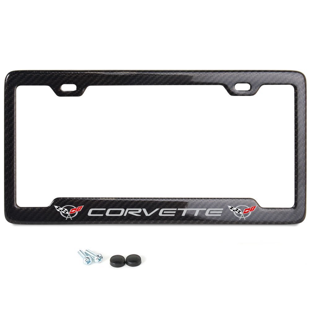 C5 Corvette Script w/Double Logo Notched License Plate Frame - Carbon Fiber-SR1 Performance