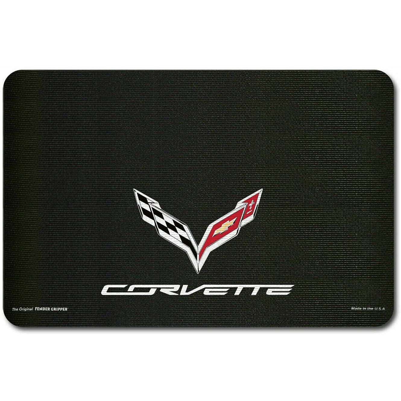 C7 Corvette Fender Gripper Fender Mat - Crossed Flags Logo : Black-SR1 Performance