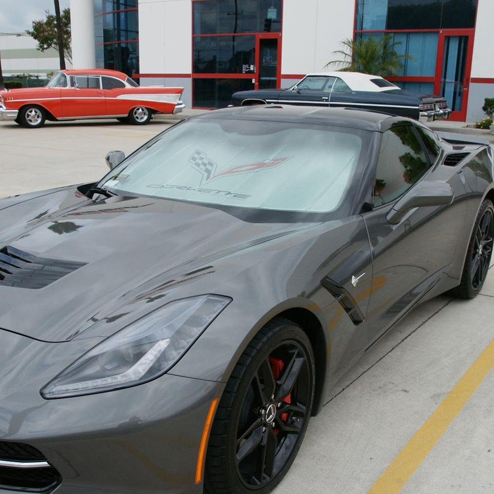 West Coast Corvette 27170300 Corvette Logo Accordion Style Sunshade - Insulated Silver : C7 Stingray, Z51, Z06, Grand Sport-SR1 Performance