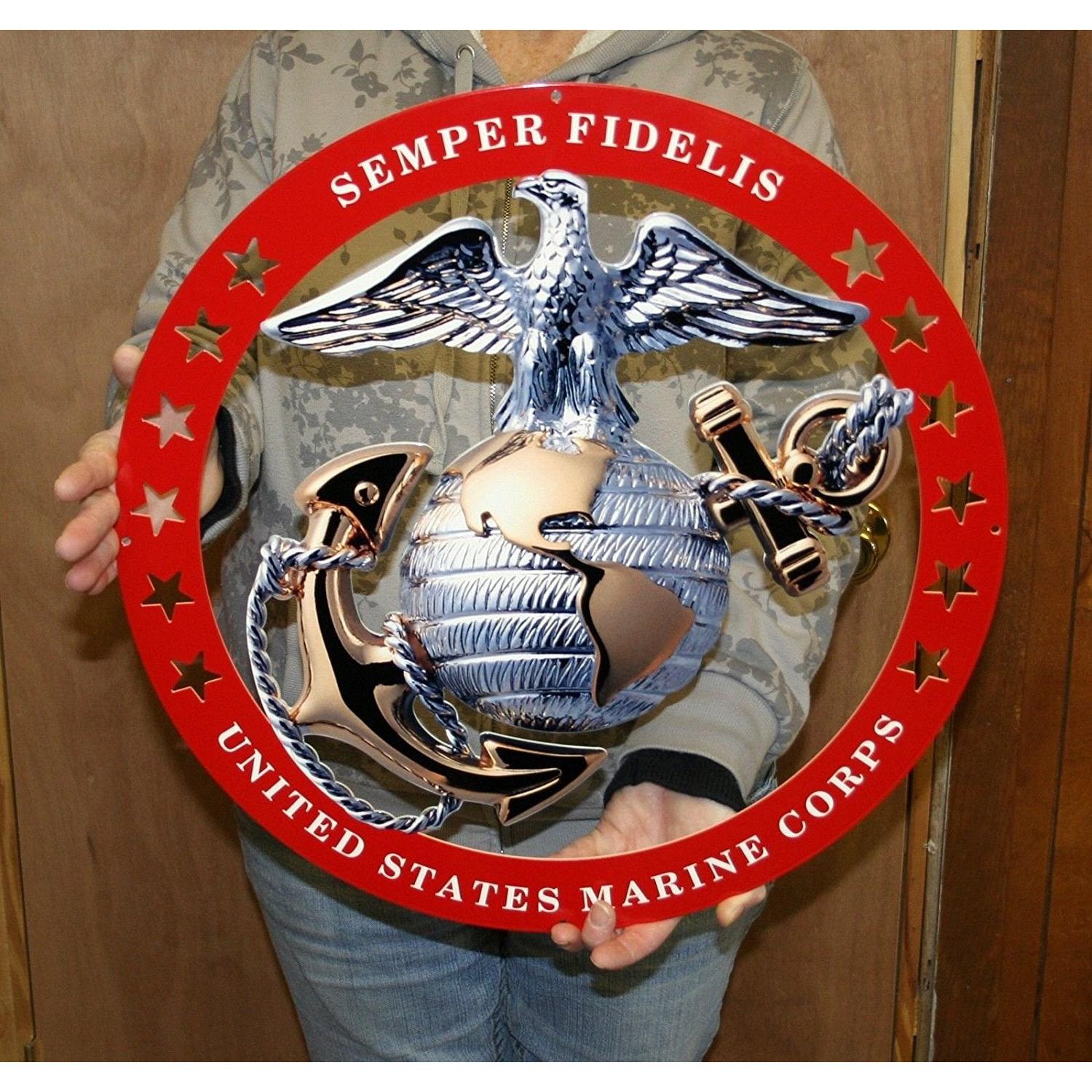 USMC Globe Round Semper Fidelis Metal Sign w/ Red Circle 19" x 19"-SR1 Performance