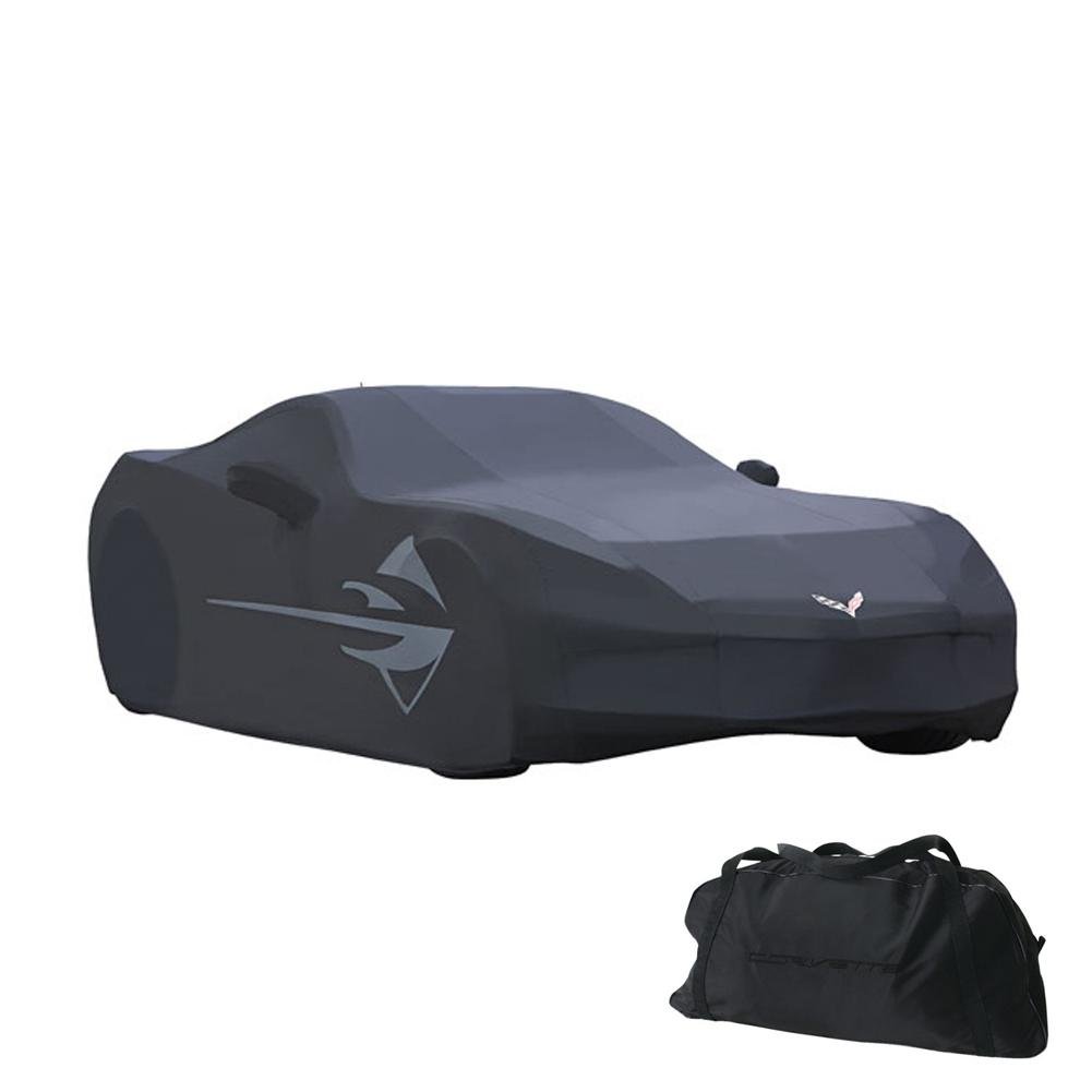2014-2019 C7 Corvette Outdoor Car Cover Black with Large Stingray Fender Logos + Storage Bag-SR1 Performance