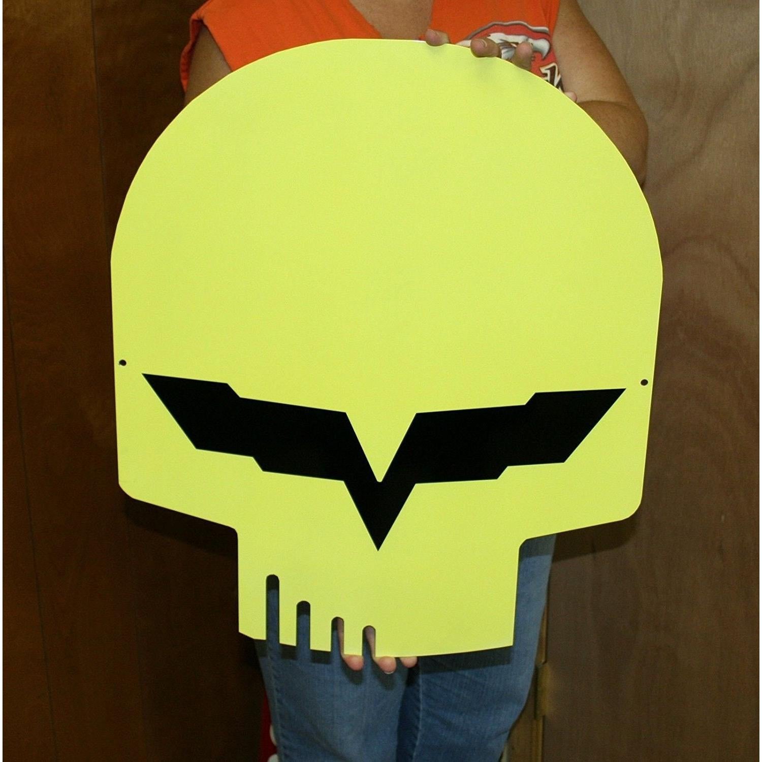 2005-2013 C6 Corvette Jake Skull Large Metal Sign - Yellow w/ Black - 23" x 19"-SR1 Performance