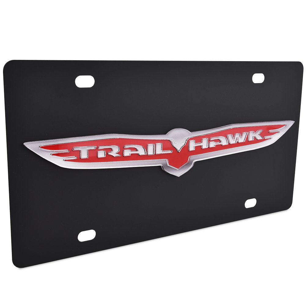 Trailhawk Carbon Steel License Plate - Black with Red Logo-SR1 Performance