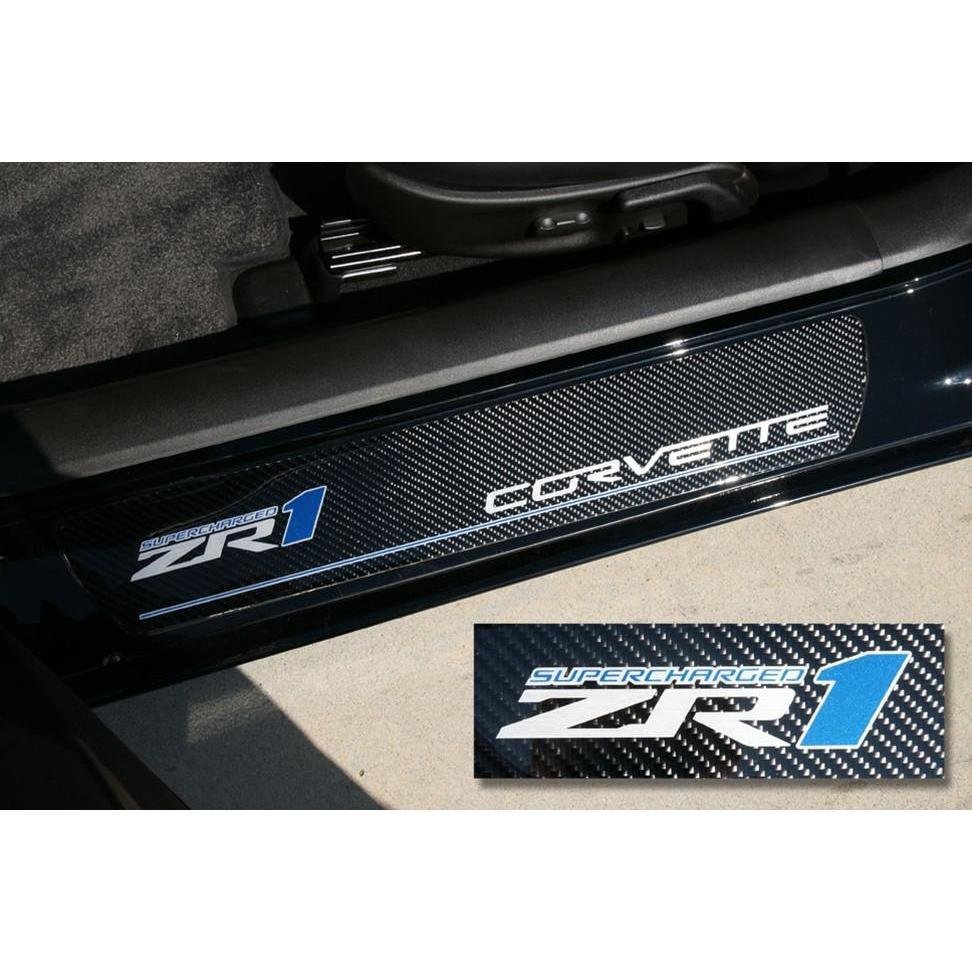 Corvette Door Sill Plates - Carbon Fiber with ZR1 Logo-SR1 Performance
