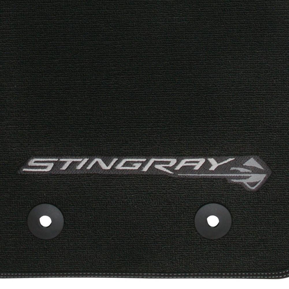 C7 Corvette Floor Mats - Black w/Stingray Logo and Tan Border Stitching-SR1 Performance