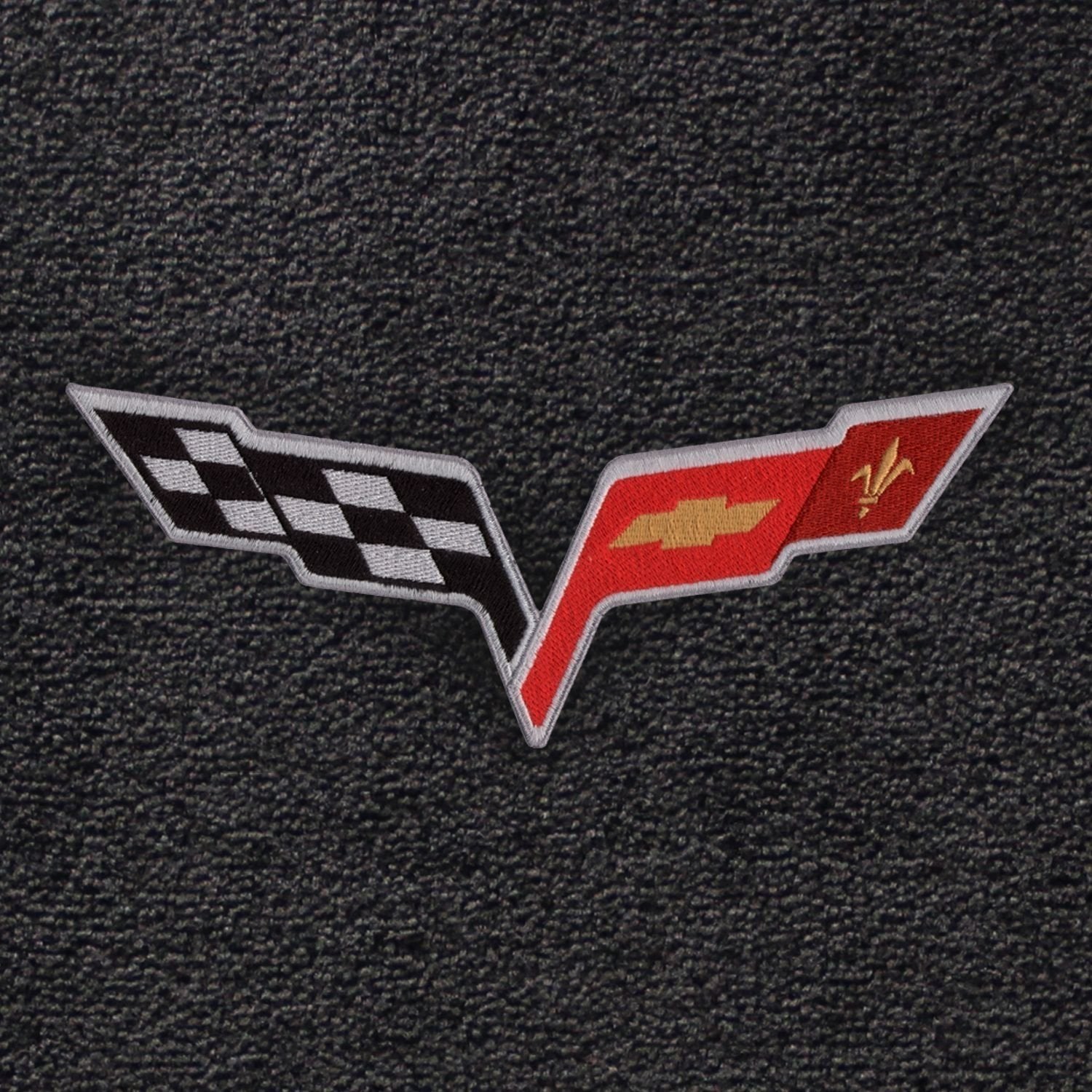 2005-2006 C6 Corvette Ebony Black Floor Mats - Crossed Flags Logo-SR1 Performance