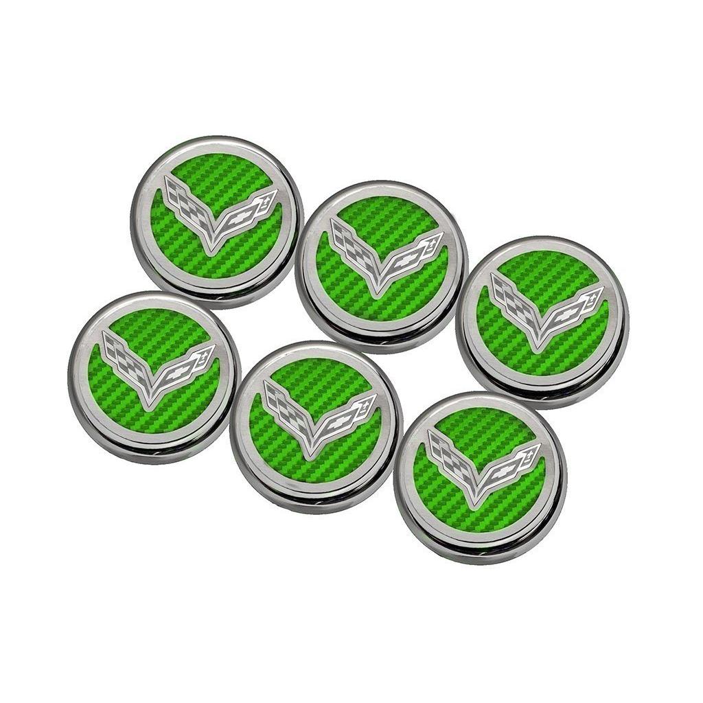 American Car Craft 053014-GRN Green Carbon Fiber Fluid Cap Cover Set, 6 Piece (Corvette Flag Emblem)-SR1 Performance