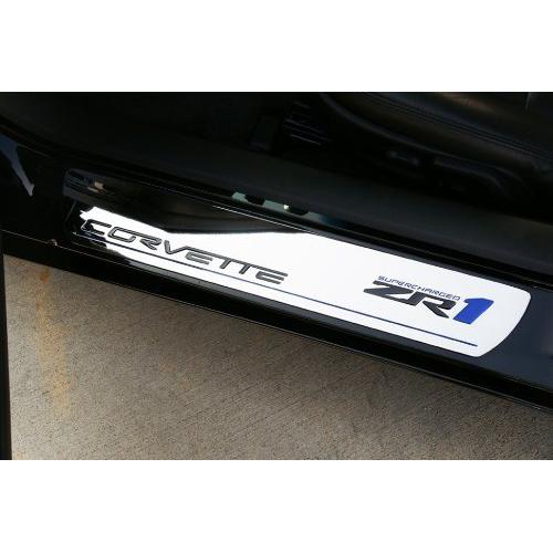 Corvette Door Sill Plates - Billet Chrome with ZR1 Logo :-SR1 Performance