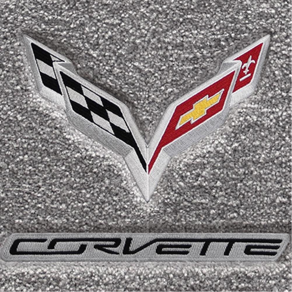 Lloyd Mats Ultimat C7 Corvette Crossed Flags & CORVETTE Script Black On Silver Floor Mats (2014-2015-2016)-SR1 Performance
