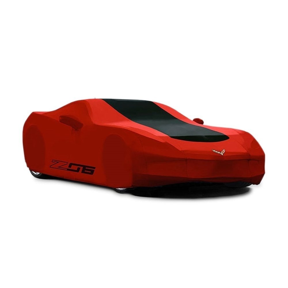 Corvette Car Cover - Z06 & Flags Logo - Outdoor - Red w/Black Stripe : C7 Z06-SR1 Performance