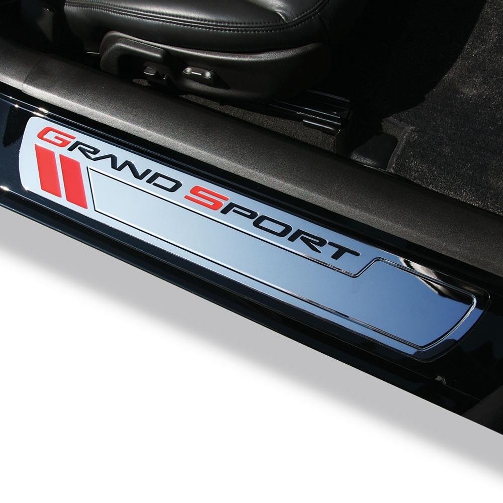 Corvette Door Sill Plates - Billet Chrome with Grand Sport Logo :-SR1 Performance