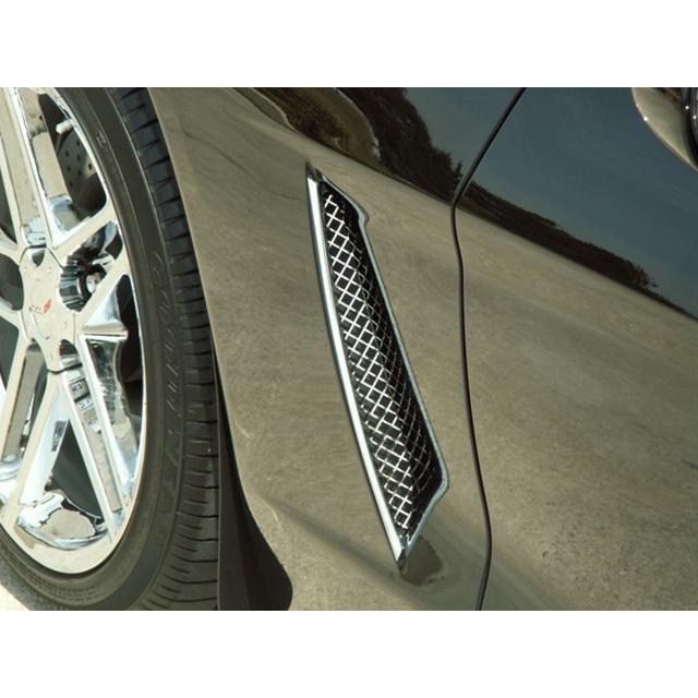 2005-2013 C6 only Corvette Side Vent Grilles Laser Mesh 2Pc Polished-SR1 Performance