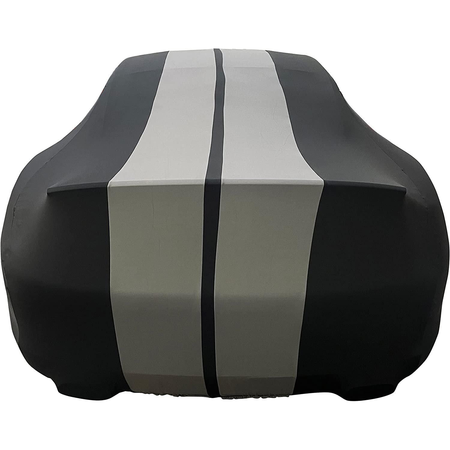 2012-2024 Porsche 911 Coupe/Carrera/Targa/Turbo GTS/Cayman/Boxster Ultraguard Stretch Satin Indoor Car Cover : Sport Series - Black with Dark Gray Stripes-SR1 Performance