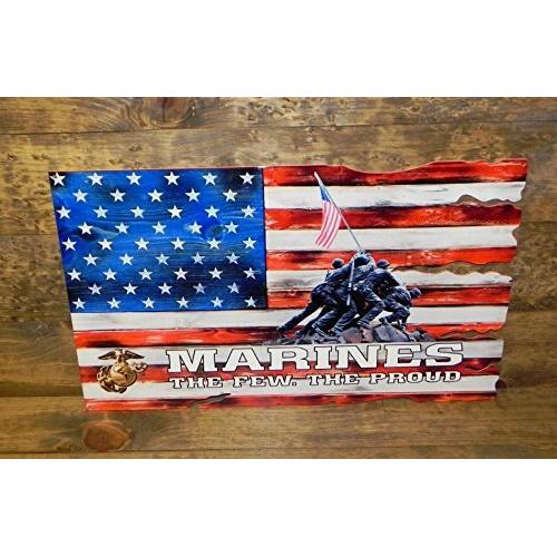 USMC Enlisted "The Few. The Proud." Iwo Jima USA American Flag Metal Sign - 24" x 15"-SR1 Performance