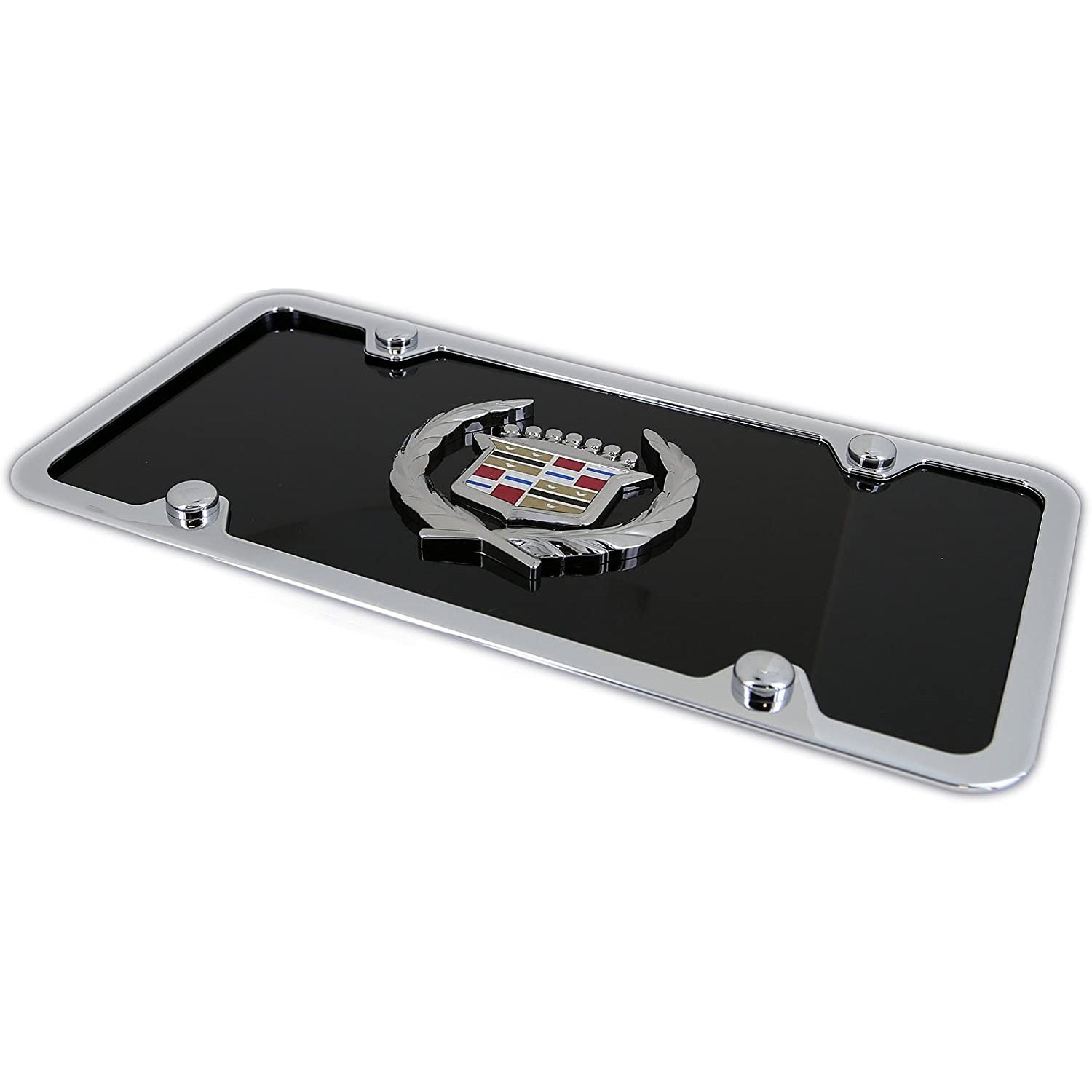Cadillac Classic Logo License Plate Kit - Chrome Frame on Black Acrylic Plate-SR1 Performance