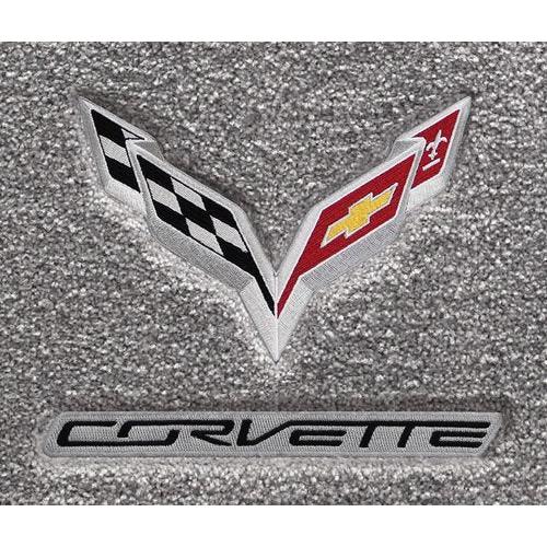 Lloyd Mats Ultimat C7 Corvette Crossed Flags & CORVETTE Script Black On Silver Floor Mats (2014-2015-2016)-SR1 Performance