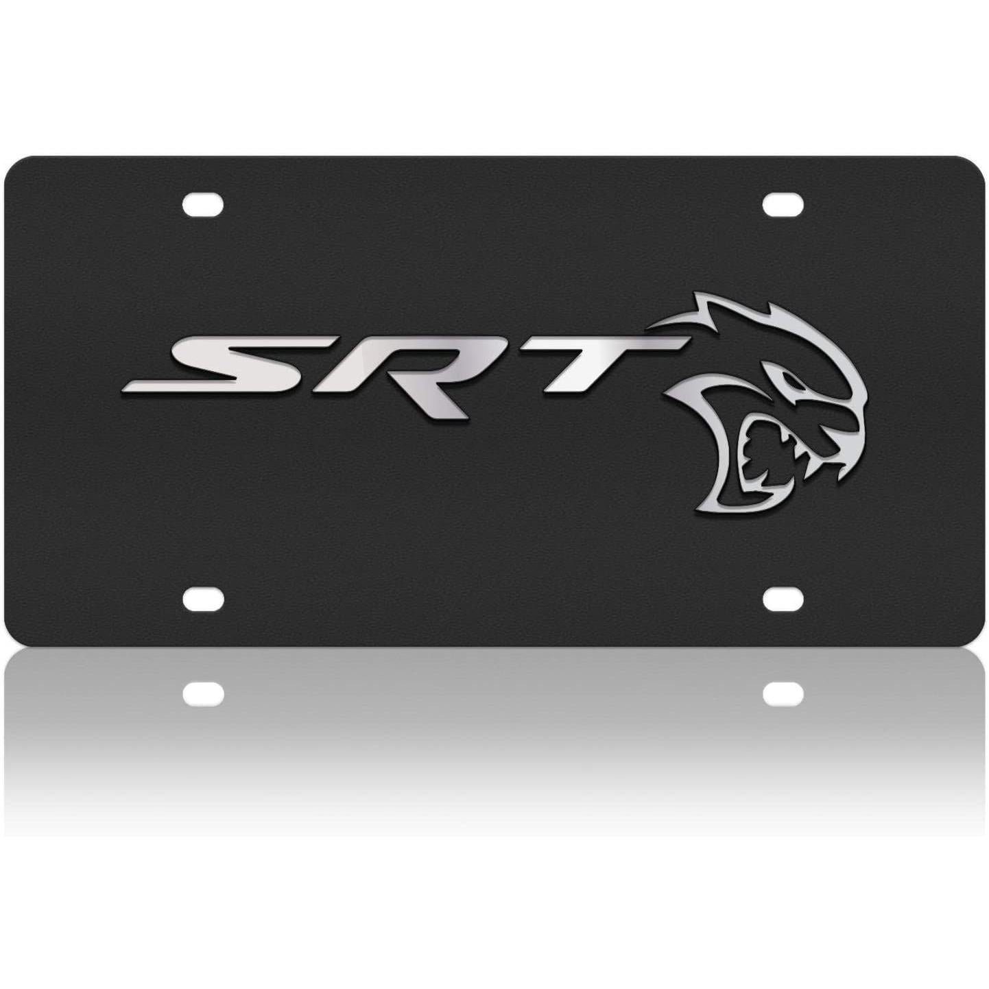 SRT Hellcat Carbon Steel License Plate with Mirrored Logos-SR1 Performance