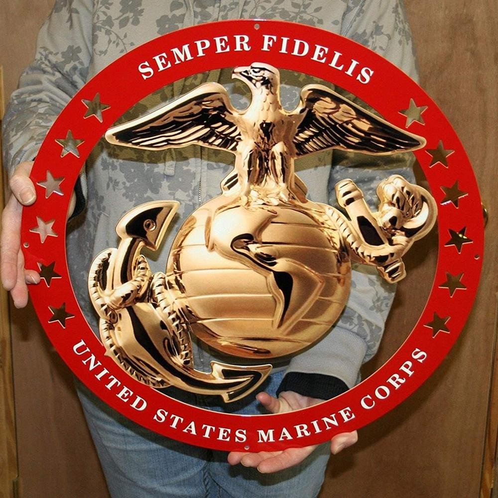 USMC Globe Round Enlisted Metal Sign w/ Red Circle 19" x 19"-SR1 Performance