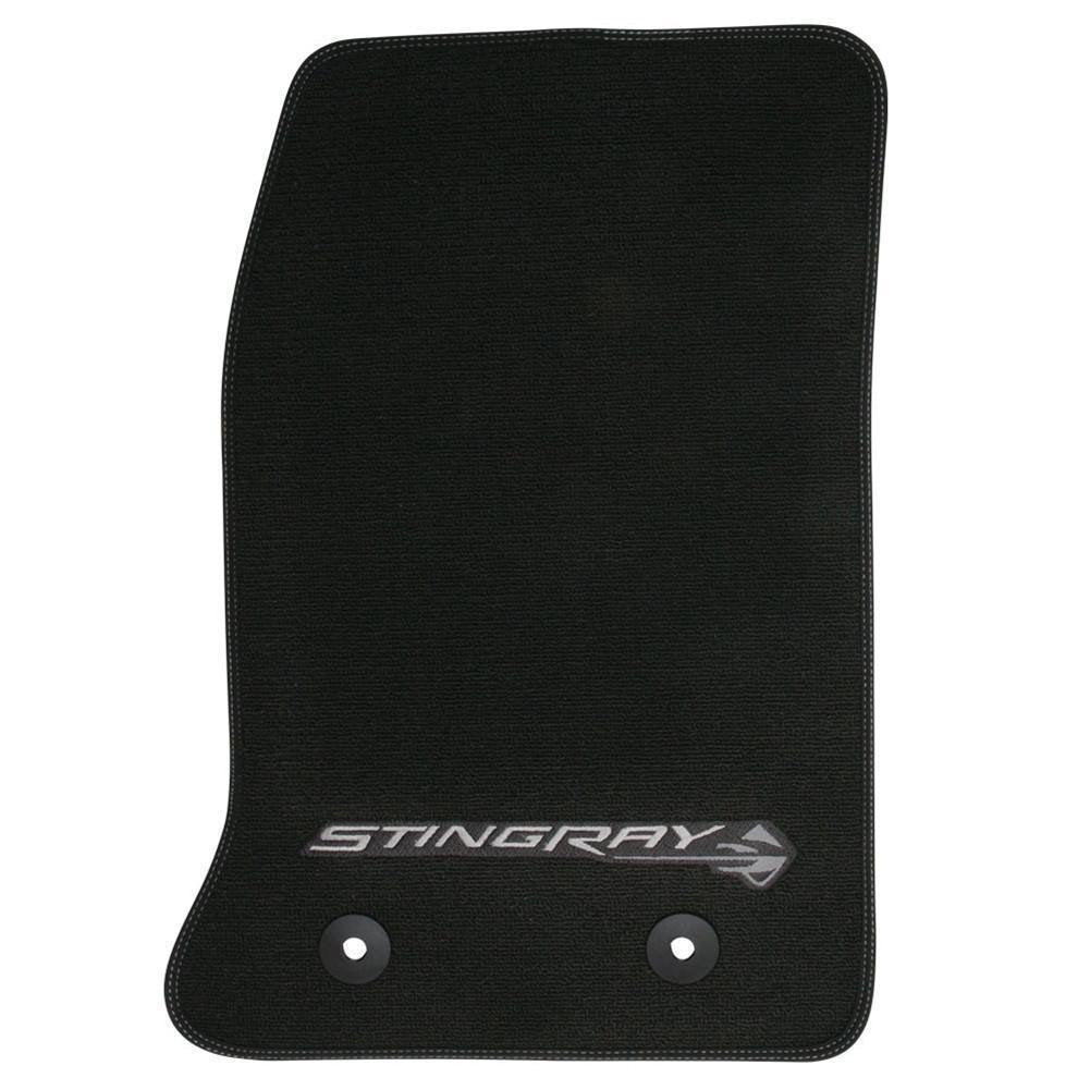 C7 Corvette Floor Mats - Black w/Stingray Logo and Tan Border Stitching-SR1 Performance