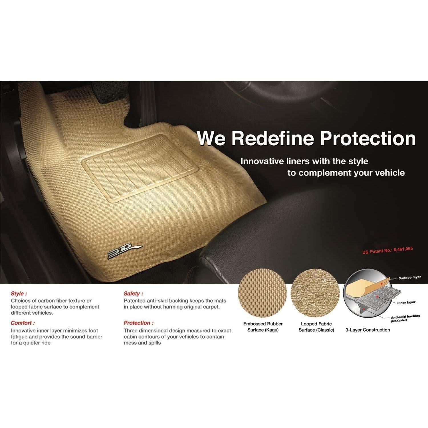 3D MAXpider Complete Set Custom Fit All-Weather Floor Mat for Select Chevrolet Traverse Models - Kagu Rubber-SR1 Performance