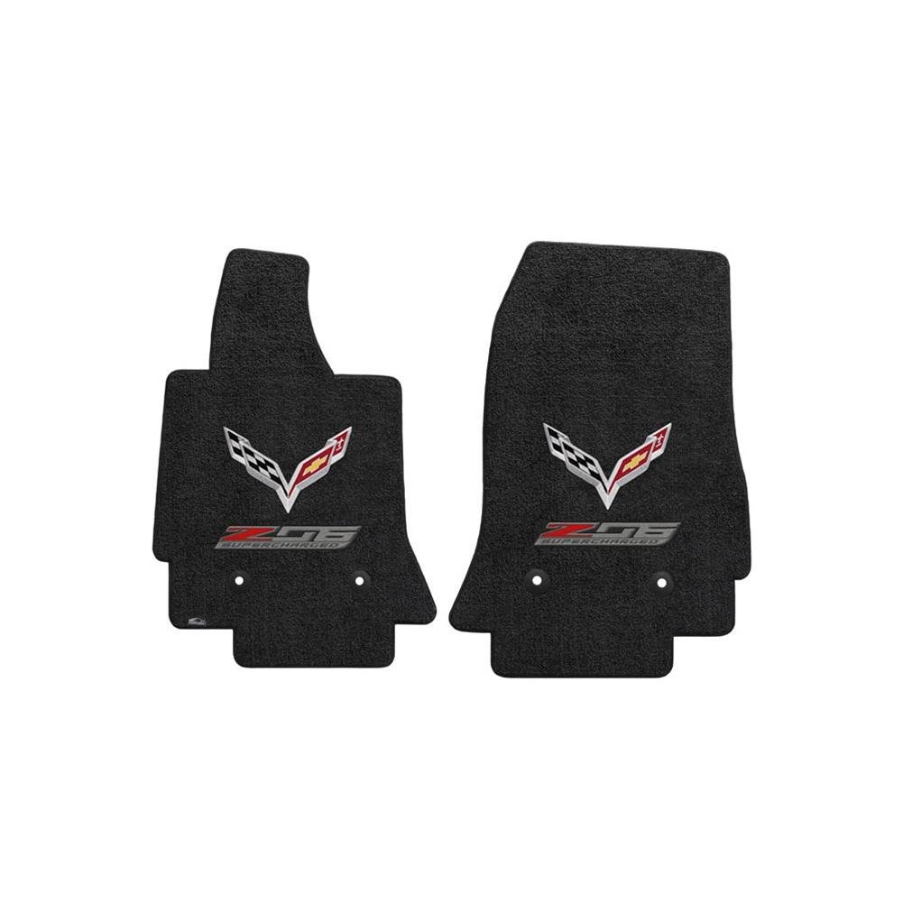 C7 Corvette Z06 Floor Mats- Flags w/ Z06 Supercharged Logo: Black-SR1 Performance