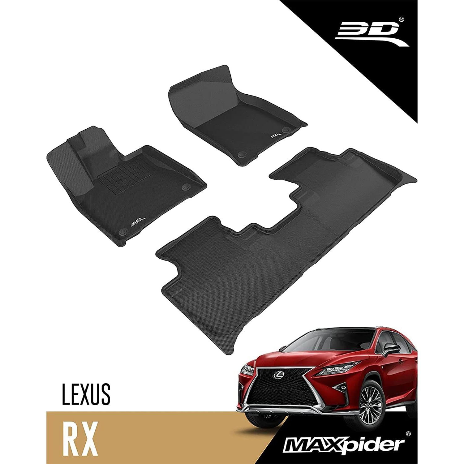 3D MAXpider Complete Set Custom Fit All-Weather Floor Mat for Select Lexus ES350 Models-SR1 Performance