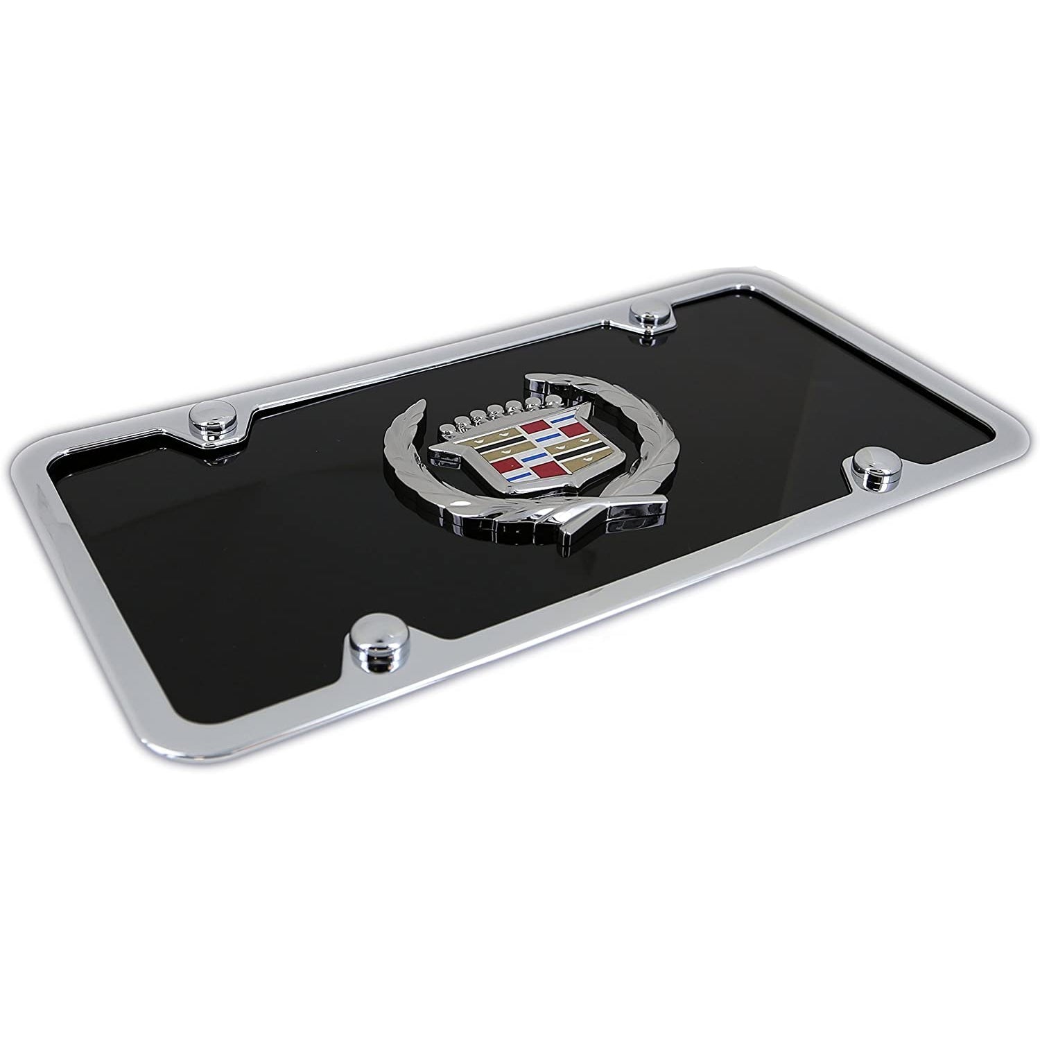 Cadillac Classic Logo License Plate Kit - Chrome Frame on Black Acrylic Plate-SR1 Performance
