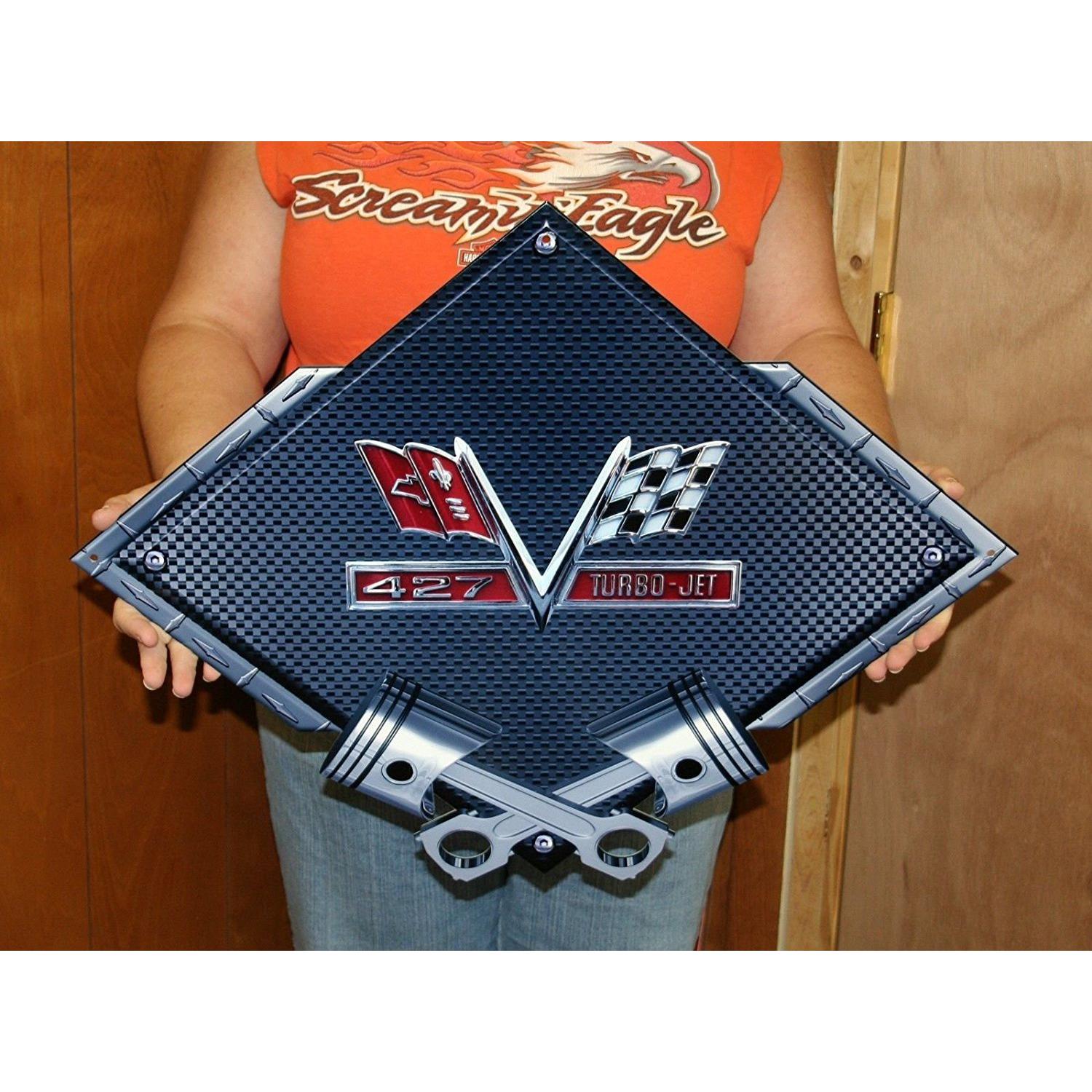 Camaro 427 Turbo Jet Crossed Pistons Metal Sign 25"x 19" - Large Automotive Sign-SR1 Performance