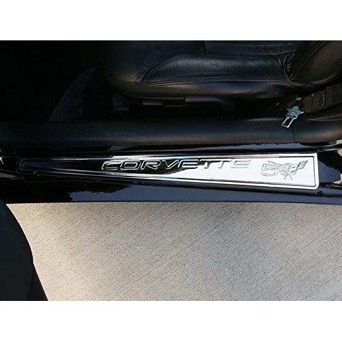 Corvette Door Sill Plates - Billet Chrome with 50th Anniversary Logo : C5 & Z06-SR1 Performance