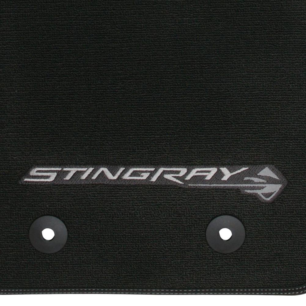 C7 Corvette Floor Mats - Black w/Stingray Logo and Tan Border Stitching-SR1 Performance